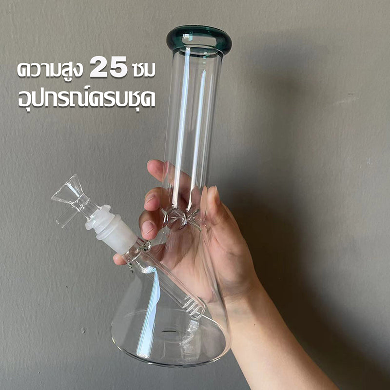 GLASS BONG 25CM  Glass tube length 12cm Joint size 14mm บ้องแก้วใหญ่ 25ซม คัพสายเขียว จัดส่งจากประเทศไทย
