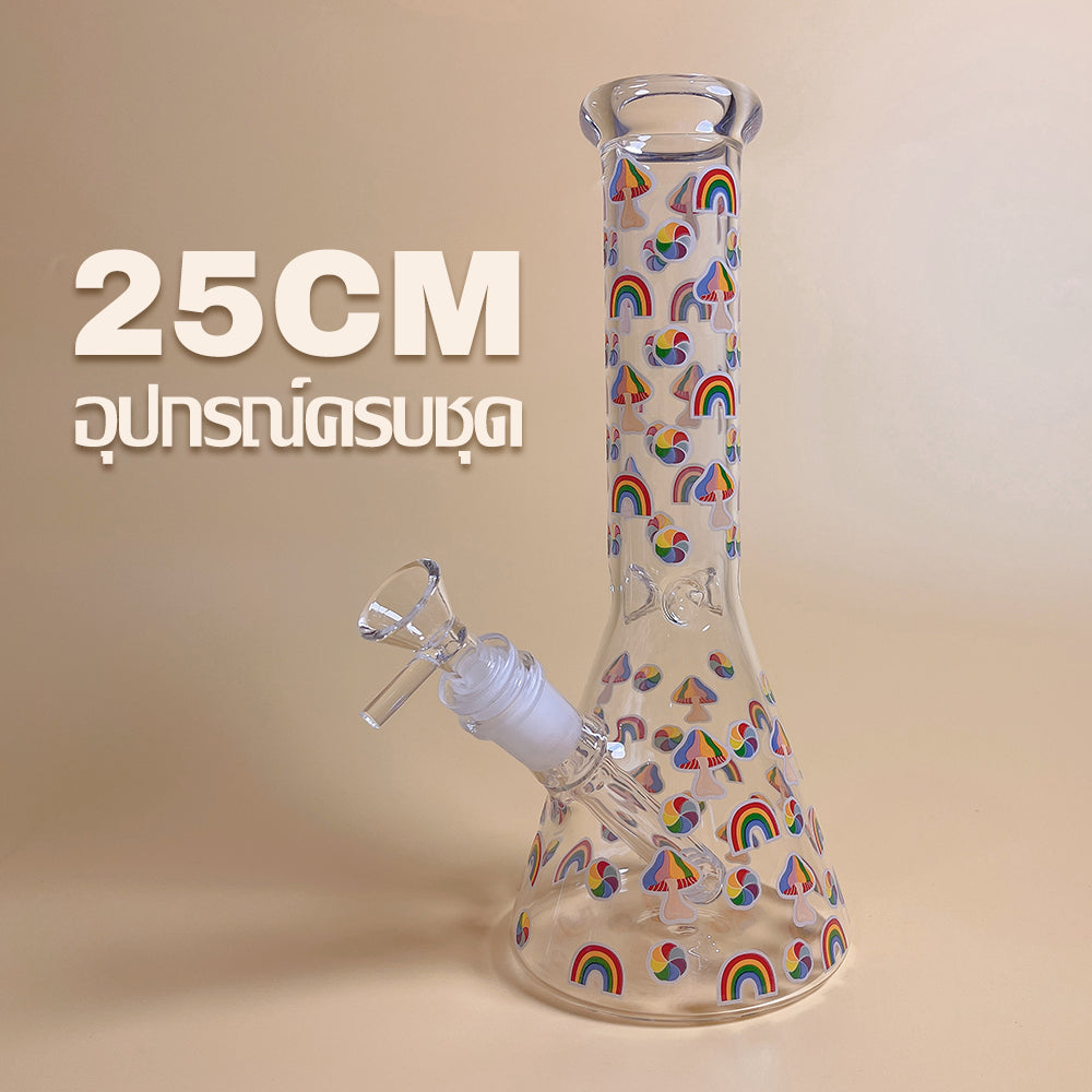 GLASS BONG 25CM  Glass tube length 12cm Joint size 14mm บ้องแก้วใหญ่ 25ซม คัพสายเขียว จัดส่งจากประเทศไทย