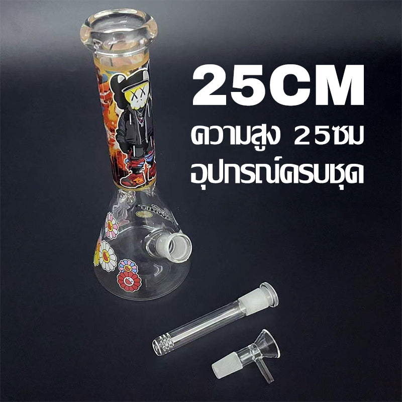GLASS BONG 25CM  Glass tube length 12cm Joint size 14mm บ้องแก้วใหญ่ 25ซม คัพสายเขียว จัดส่งจากประเทศไทย