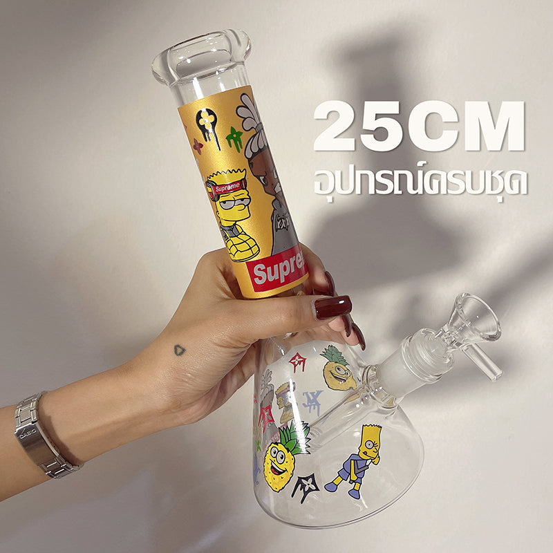 GLASS BONG 25CM  Glass tube length 12cm Joint size 14mm บ้องแก้วใหญ่ 25ซม คัพสายเขียว จัดส่งจากประเทศไทย