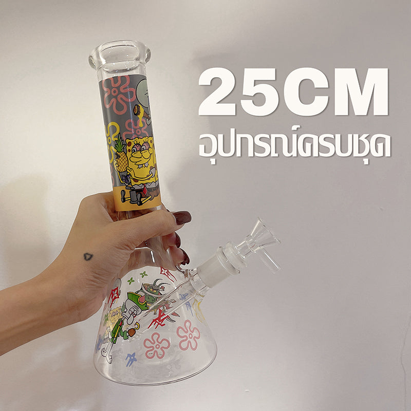 GLASS BONG 25CM  Glass tube length 12cm Joint size 14mm บ้องแก้วใหญ่ 25ซม คัพสายเขียว จัดส่งจากประเทศไทย