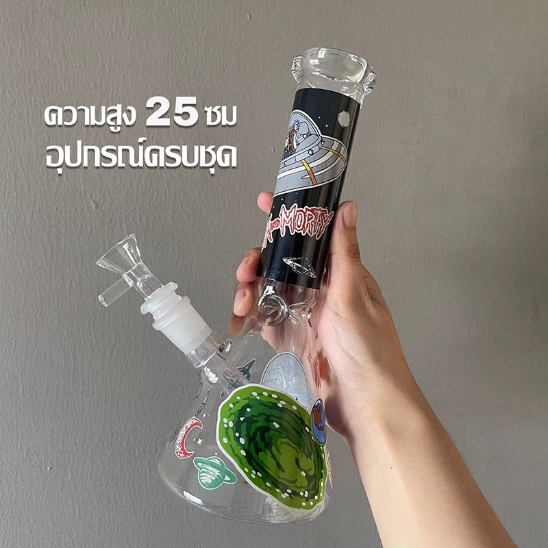 GLASS BONG 25CM  Glass tube length 12cm Joint size 14mm บ้องแก้วใหญ่ 25ซม คัพสายเขียว จัดส่งจากประเทศไทย