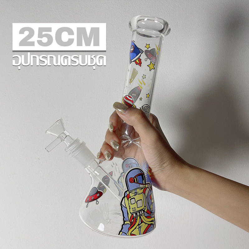 GLASS BONG 25CM  Glass tube length 12cm Joint size 14mm บ้องแก้วใหญ่ 25ซม คัพสายเขียว จัดส่งจากประเทศไทย