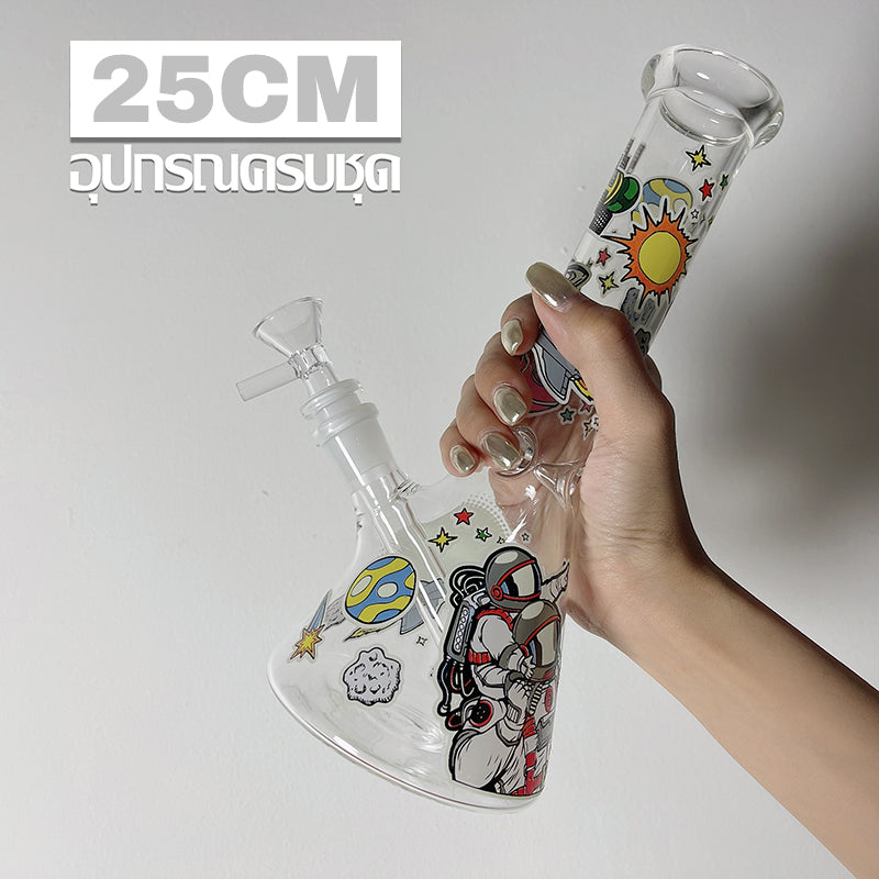 GLASS BONG 25CM  Glass tube length 12cm Joint size 14mm บ้องแก้วใหญ่ 25ซม คัพสายเขียว จัดส่งจากประเทศไทย