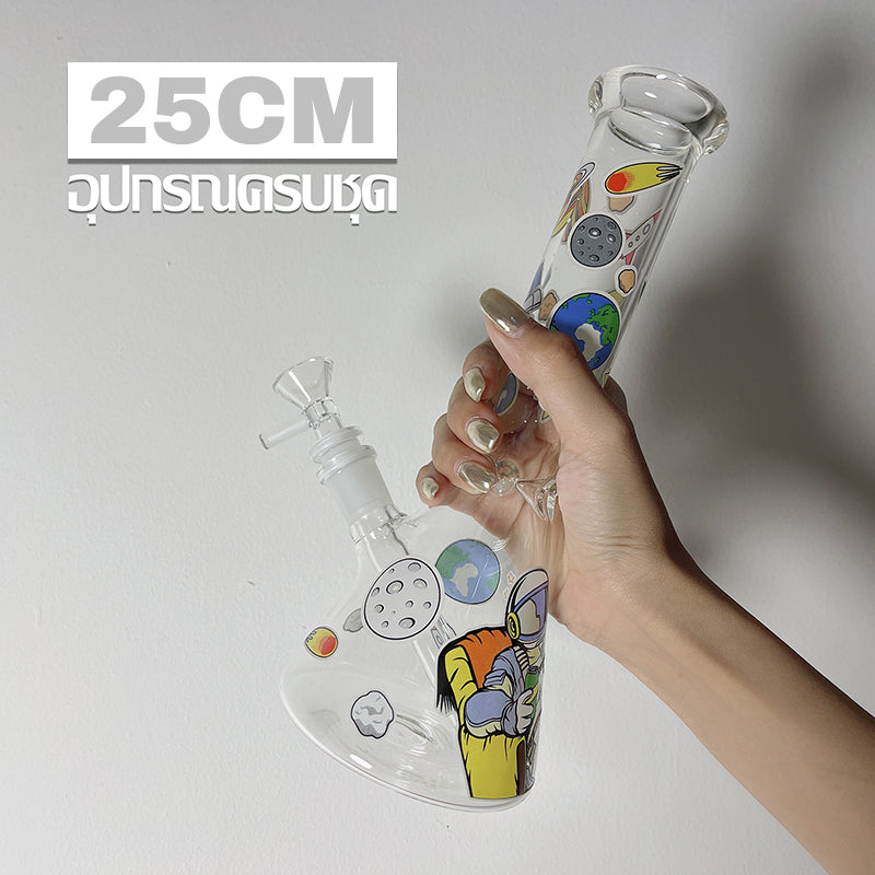 GLASS BONG 25CM  Glass tube length 12cm Joint size 14mm บ้องแก้วใหญ่ 25ซม คัพสายเขียว จัดส่งจากประเทศไทย
